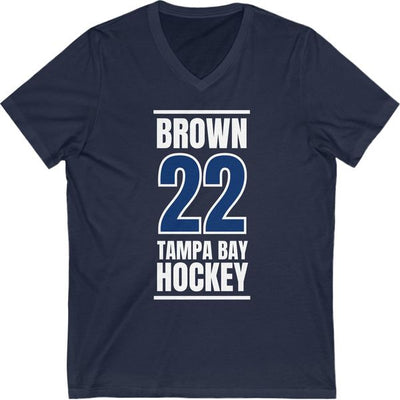 Brown 22 Tampa Bay Hockey Blue Vertical Design Unisex V-Neck Tee