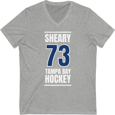 Sheary 73 Tampa Bay Hockey Blue Vertical Design Unisex V-Neck Tee