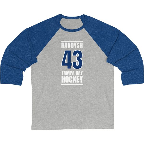 Raddysh 43 Tampa Bay Hockey Blue Vertical Design Unisex Tri-Blend 3/4 Sleeve Raglan Baseball Shirt