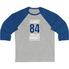 Jeannot 84 Tampa Bay Hockey Blue Vertical Design Unisex Tri-Blend 3/4 Sleeve Raglan Baseball Shirt