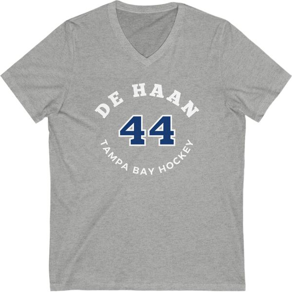 de Haan 44 Tampa Bay Hockey Number Arch Design Unisex V-Neck Tee