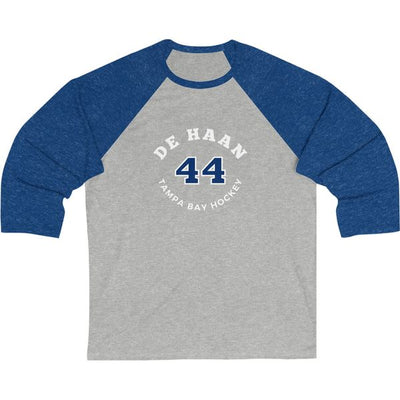 de Haan 44 Tampa Bay Hockey Number Arch Design Unisex Tri-Blend 3/4 Sleeve Raglan Baseball Shirt