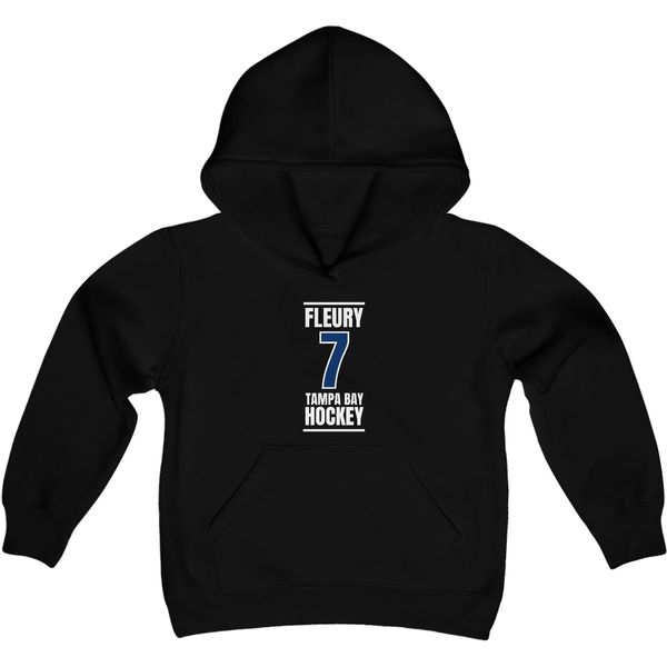 Fleury 7 Tampa Bay Hockey Blue Vertical Design Youth Hooded Sweatshirt