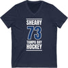 Sheary 73 Tampa Bay Hockey Blue Vertical Design Unisex V-Neck Tee