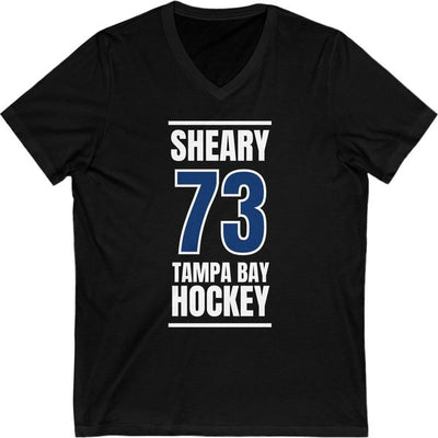 Sheary 73 Tampa Bay Hockey Blue Vertical Design Unisex V-Neck Tee