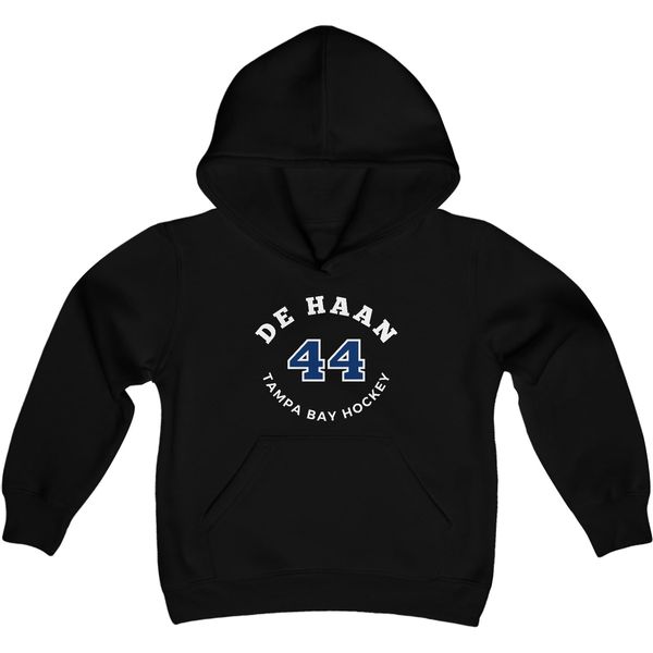 de Haan 44 Tampa Bay Hockey Number Arch Design Youth Hooded Sweatshirt