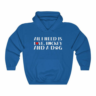 "All I Need Is Love, Hockey And A Dog" Unisex Hooded Sweatshirt